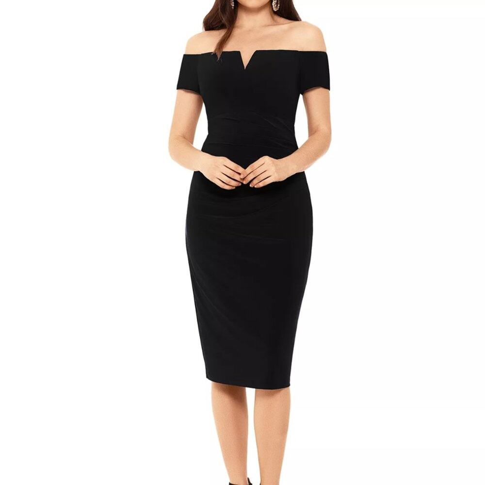 NWT $129 XSCAPE Petite Off-The-Shoulder Bodycon Black  size 2P